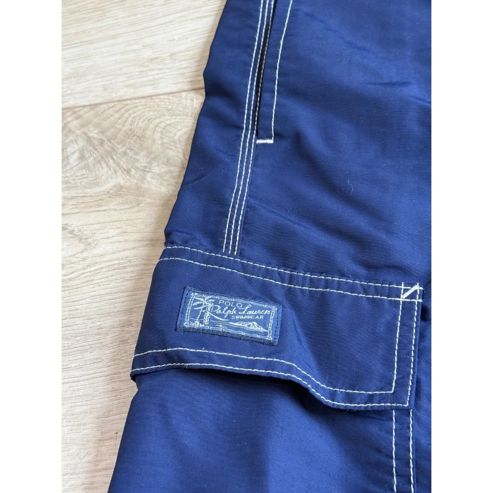 EUC Polo Ralph Lauren cargo Navy Blue Swim Trunks With Pockets Mesh Lined size L